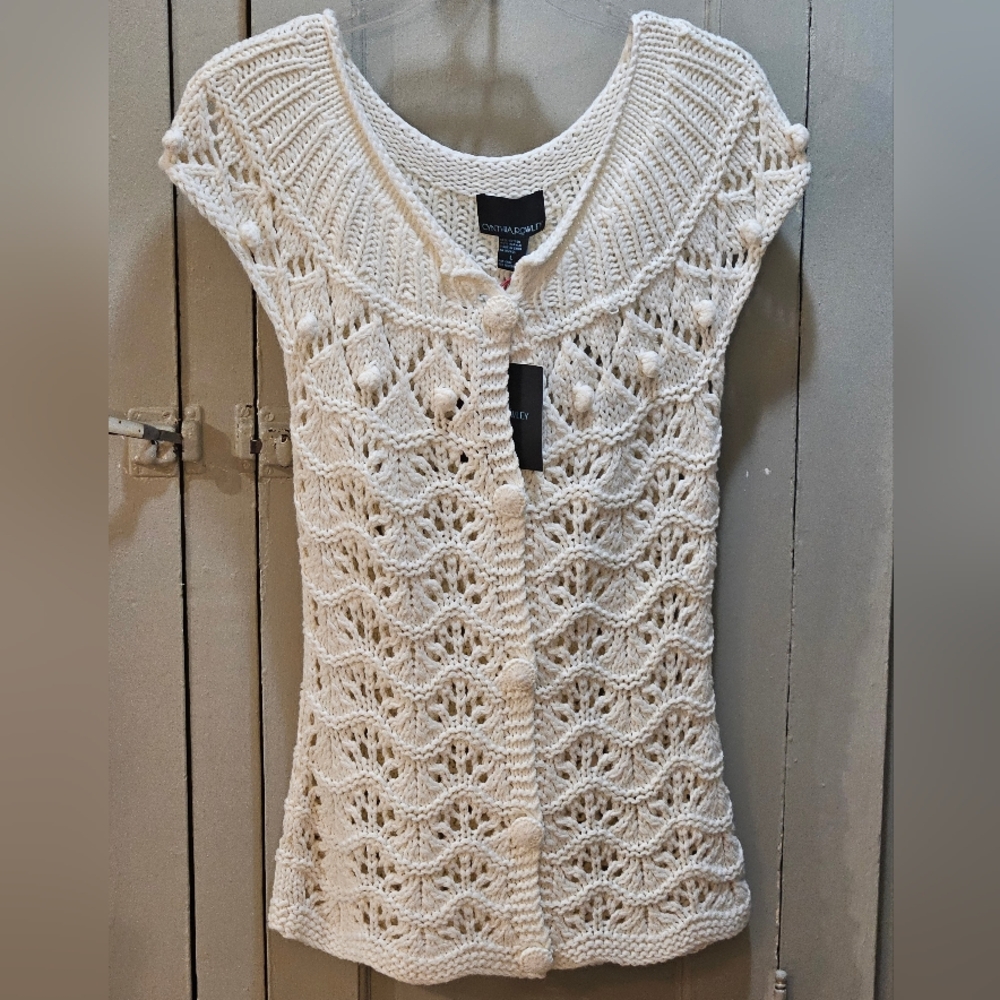 NWT - Cynthia Rowley Cream Crochet Button Cardigan - Sz Lg